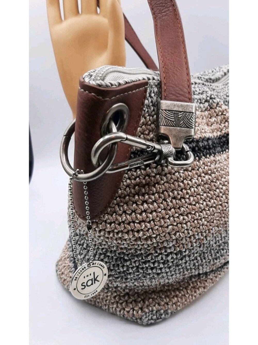 the sak Multi Colored Crochet Purse Taupe Lining BOHO Short Shoulder Bag Tag - Picture 3 of 9